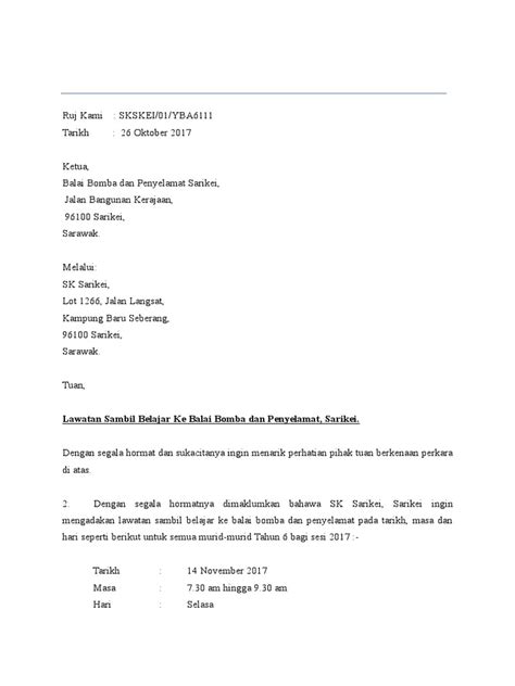 Pemerintah provinsi kalimantan selatan dinas pendidikan dan kebudayaan smk negeri 2 kotabaru jl.raya stagen km.11,5. Surat Permohonan Lawatan Ke Balai Bomba | Contoh surat ...