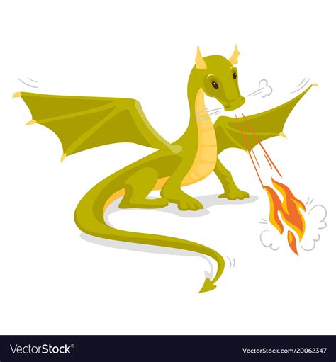 Green Magical Dragon Breathing Fire Royalty Free Vector