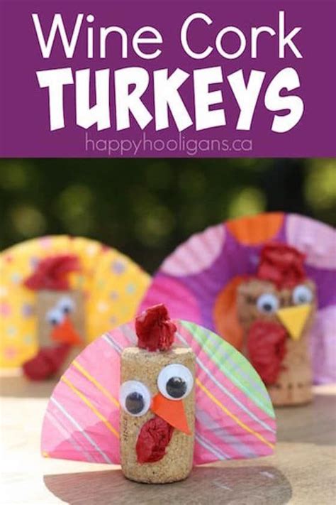 Wine Cork Turkey Decoration For Kids To Make Thanksgiving Crafts