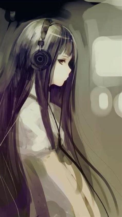 Listening To Music All Alone Cô Gái Phim Hoạt Hình Anime Gấu Xám