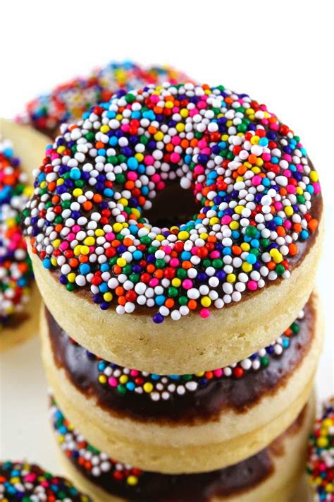 This impressive sprinkle cake is the perfect treat for special occasions. Baked Vanilla Cake Donuts with Chocolate Glaze and Sprinkles