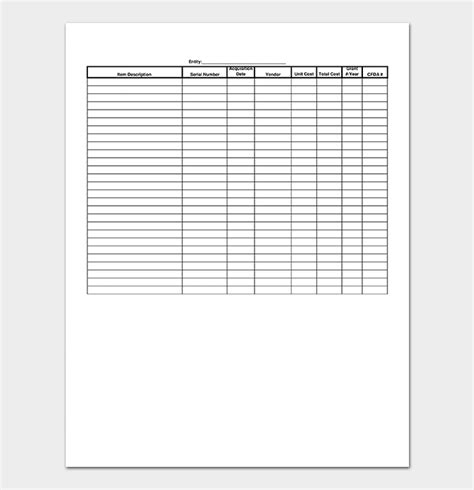 Asset List Template Examples For Word Excel Pdf Format