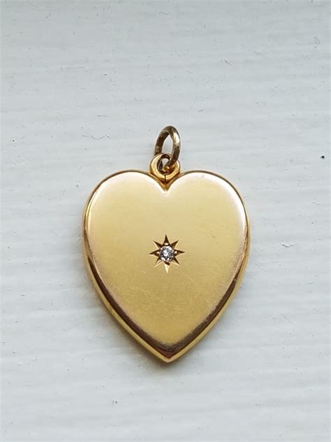 Antique Victorian 14k Solid Gold Diamond Heart Photo Locket