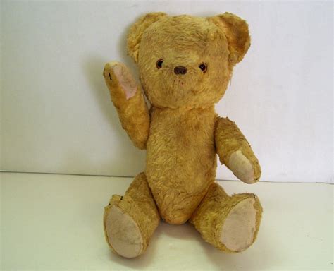 Vintage 1950s Polish Jointed Teddy Bear Golden Cotton Plush 15 Inches