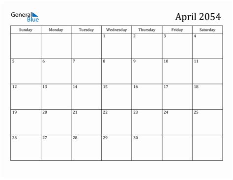 April 2054 Calendar Pdf Word Excel