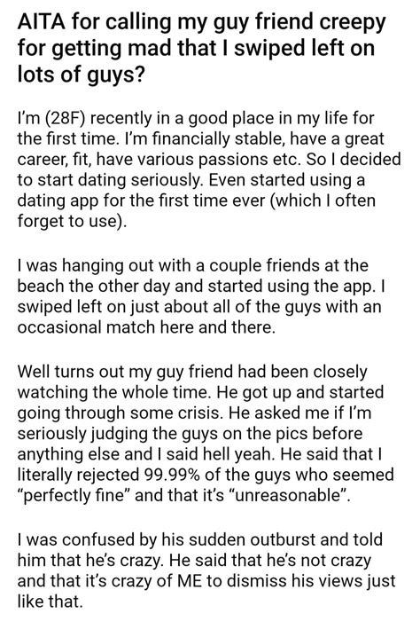 Guy Gets Mad Because His Female Friend Swiped Left On Lots Of Guys On A