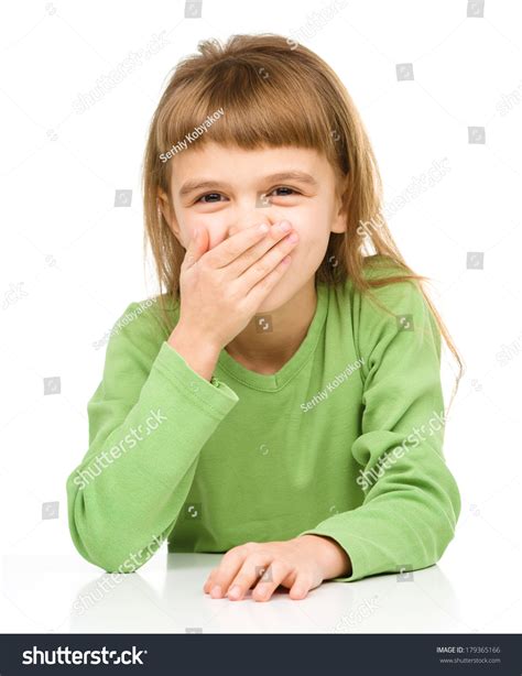 Portrait Happy Little Girl Laughing Covering Stock Photo 179365166