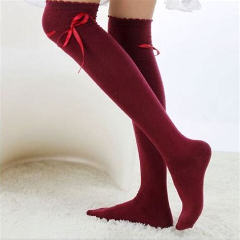 Buy Women Stocking Combed Cotton Lady Ribbon Bowknot