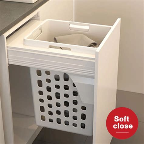 Soft Close 48l Pull Out Laundry Hamper For 450mm Cabinet White