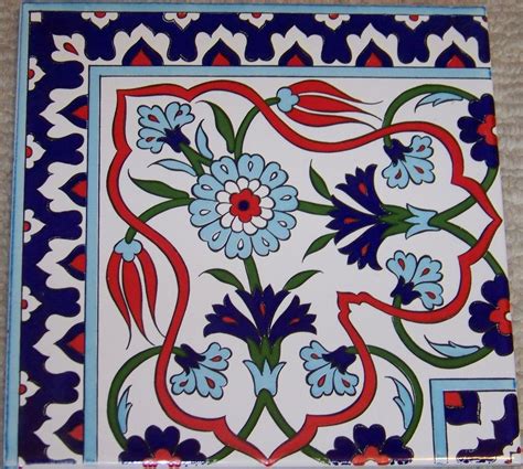 Red Tulip Carnation Iznik Design 8 X8 Turkish Ceramic Tile BORDER
