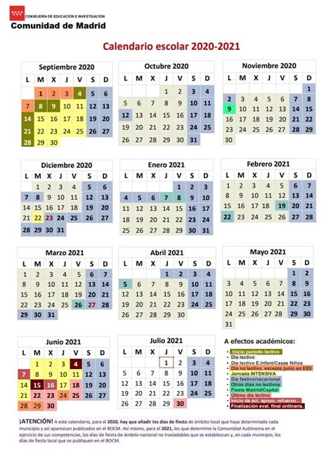 Calendario Escolar 2020 2021 En Madrid 🗓️👨‍🎓 🏕️☀️