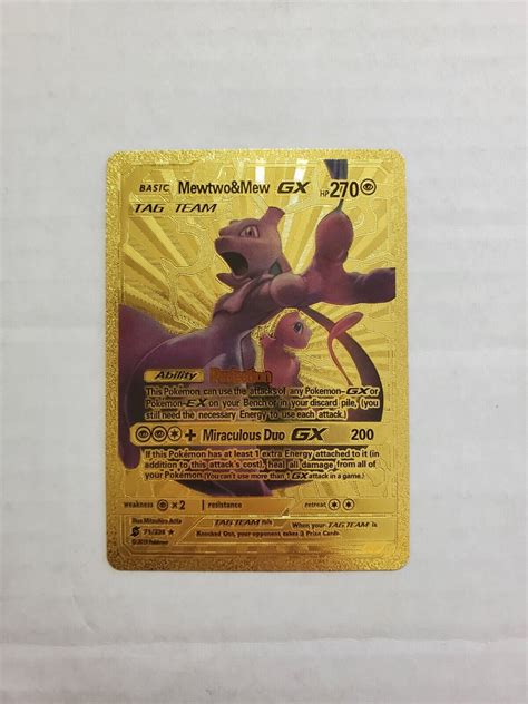 Mavin Mewtwo Mew Gx Gold Foil Fan Art Pokemon Card Display Card