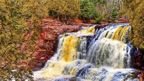 Dazzling Rocky Falls Waterfalls Forests Rocks Rivers Nature Hd