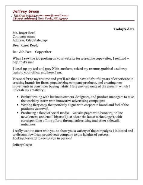 May 01, 2018 · writing a great copywriter cover letter is an important step in your job search journey. Copywriter Cover Letter Sample
