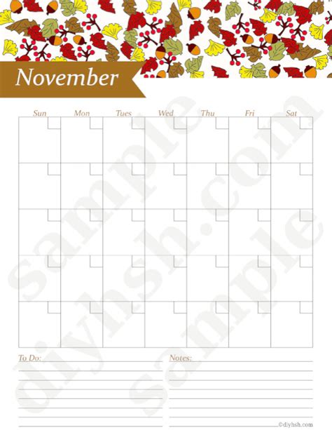 November Undated Calendar Free Printable Diy Home Sweet Home