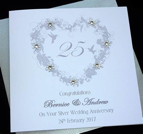 Handmade Personalised Silver 25th Wedding Anniversary Heart Card