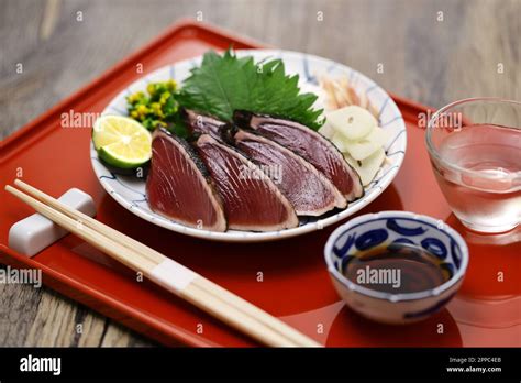Katsuo No Tataki Seared Bonito Sashimi Japanese Cuisine Stock Photo