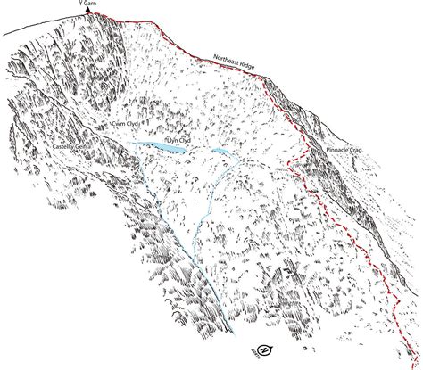Northeast Ridge Of Y Garn Ogwen Valley Line Illustration Detailing