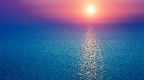Sunrise 4k Wallpaper Seascape Horizon Ocean Pink Sky Blue Morning