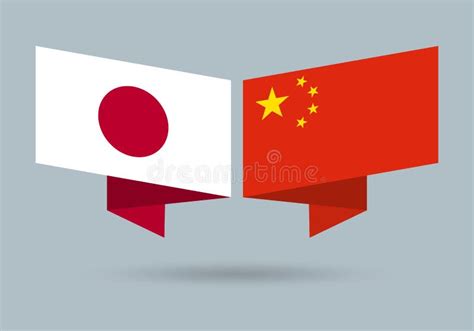 China And Japan Flags Japanese And Chinese National Symbols Vector