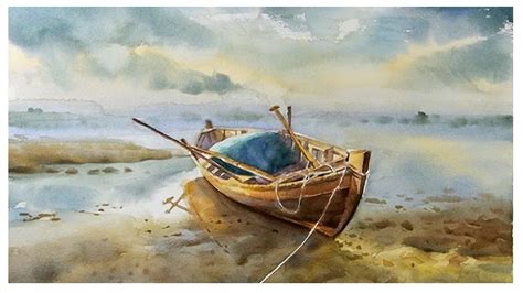 Watercolor Painting Fishing Boat On The Beach Youtube Watercolor