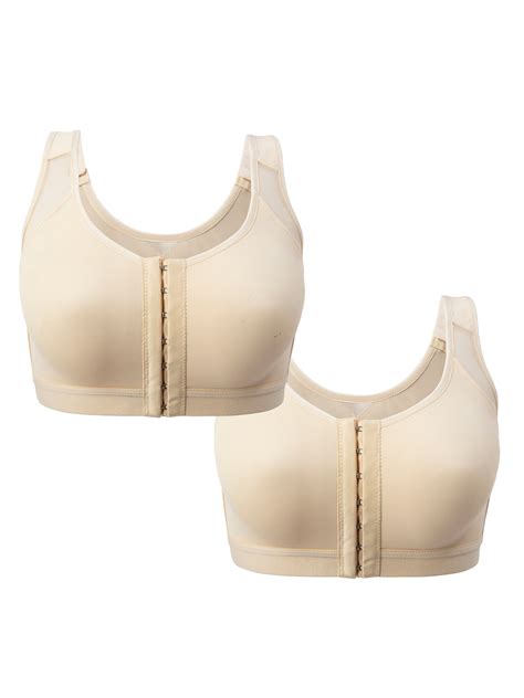 2 Pieces Womens Post Surgical Front Closure Sports Bra Adjustable Wide