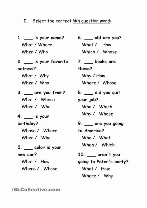 wh questions worksheet  kindergarten  domande casuali inglese