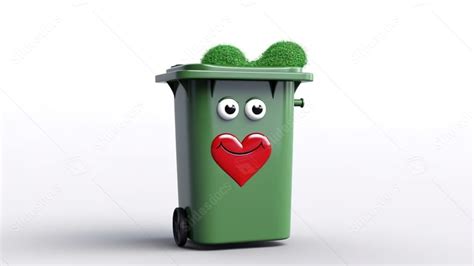 Green Garbage Trash Bin Mascot With Recycle Symbol And Love Heart