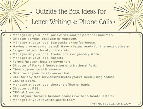 A Poster With The Words Outside The Box Ideas For Letter Writing And