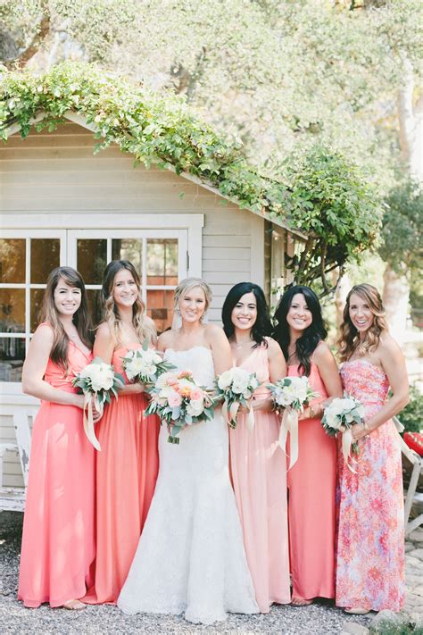 Floor Length Coral Bridesmaid Dresses