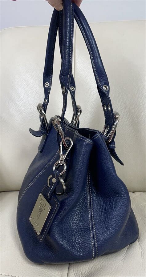 Tignanello Navy Blue Pebble Grain Leather Handbag Satchel Purse