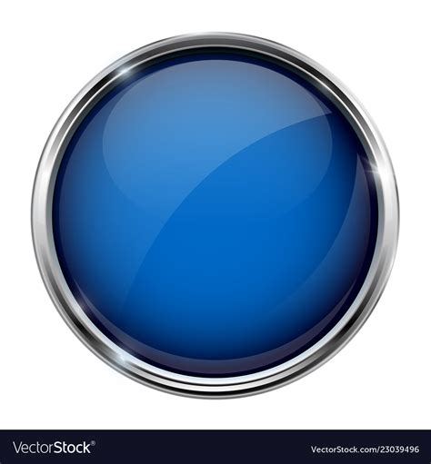 Blue Glass Button Round 3d Shiny Icon With Metal Vector Image
