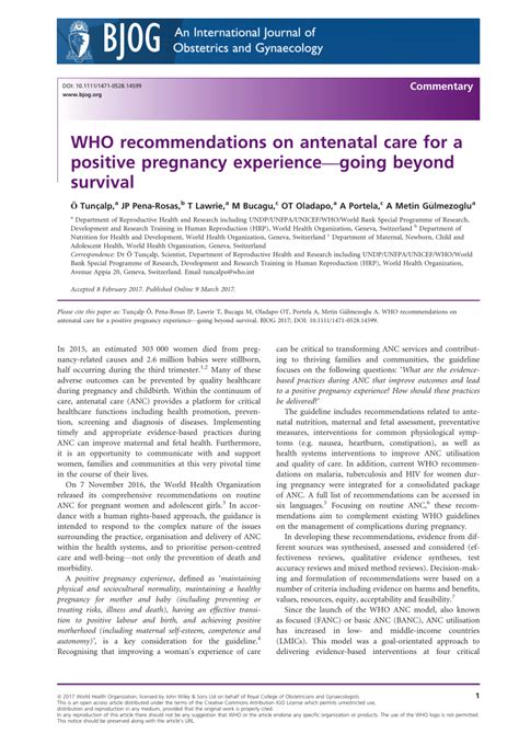 Pdf Who Recommendations On Antenatal Care For A Positive Pregnancy