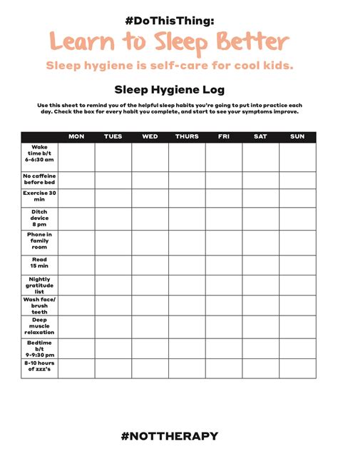 Sleep Hygiene Worksheet For Adults