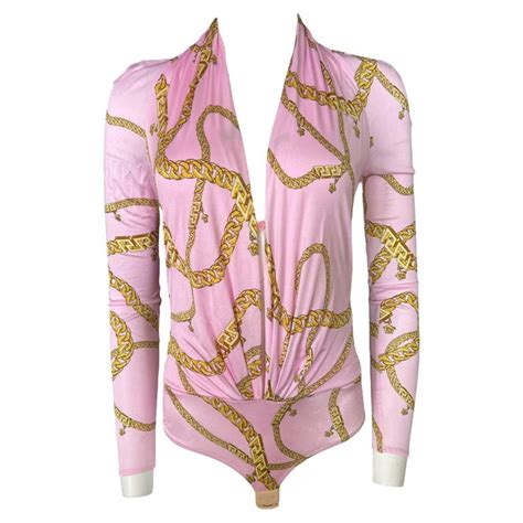 Versace Chain Long Sleeve Pink Bodysuit For Sale At 1stdibs