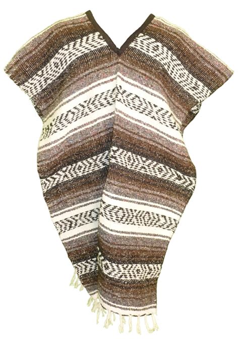 All our sarapes are hand woven on a loom, made of 50/50 soft cotton and acrylic. Mexican Blanket Poncho - Dark Brown