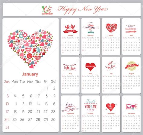 Valentine Calendar With Love Hearts — Stock Vector © Ngocdai86 88829630