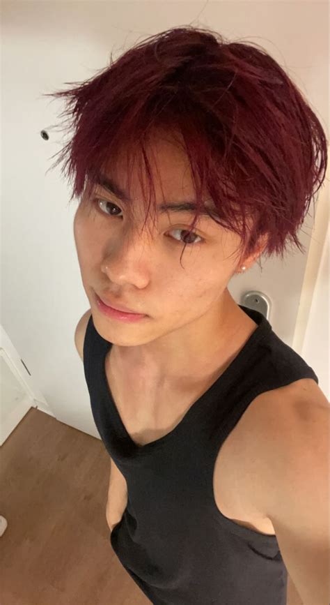 Coloured Hair Red Hair Male Selfie Asian Guy Handsome Cherry Hair Colors Cherry Red Hair