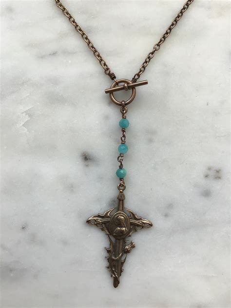 Joan Of Arc Necklace Solid Bronze Three Hail Mary Etsy