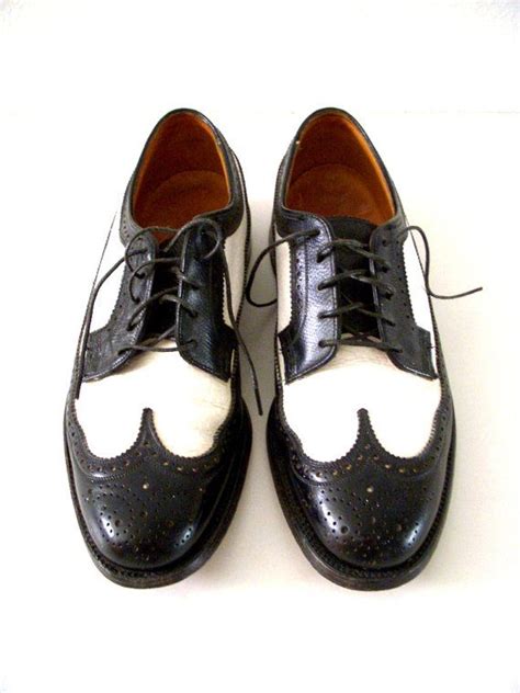 Vintage Two Tone Mens Wingtip Shoes Florsheim Imperial Brogue Black