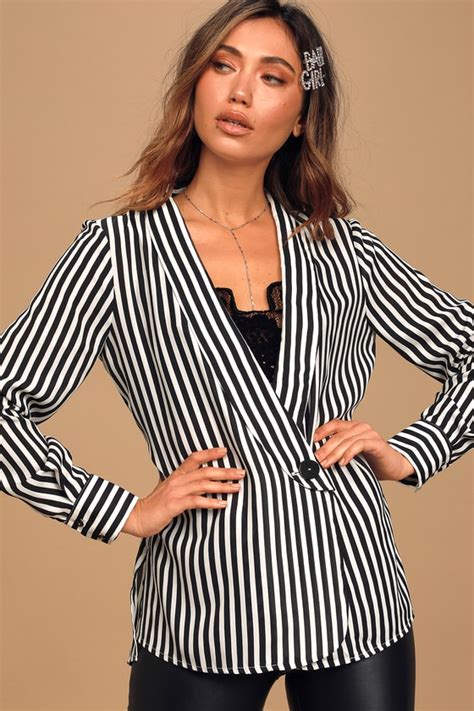 Cute Black And White Striped Top Collared Top Long Sleeve Top Lulus