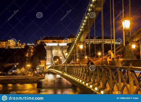 The Famous SzÃ©chenyi Chain Bridge At Night Budapest Hungary Stock