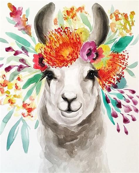 Spring Llama Watercolor Print Etsy Uk Art Painting Watercolor