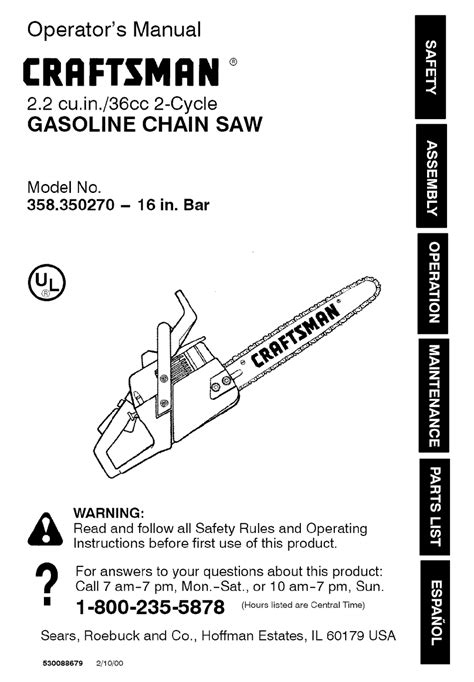 Craftsman 16 36cc Chainsaw Owners Manual Repair Problem