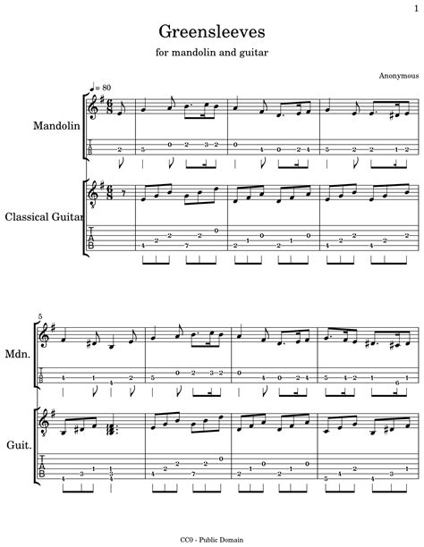 Format:pdf pages:2 makingmusicfun.net | creative resources for elementary music education Greensleeves - Sheet music for Mandolin, Classical Guitar