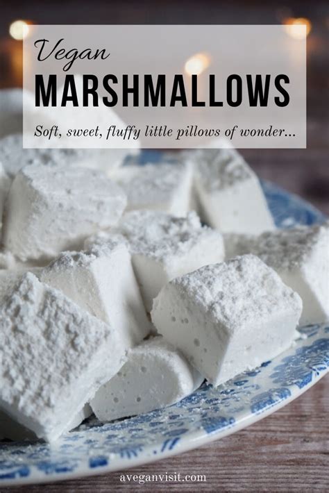 Vegan Marshmallows On A Blue And White Plate