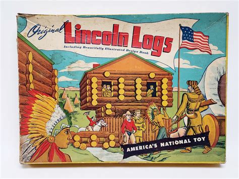 Vintage Original Lincoln Logs Set 3 Lf With Original 4 Page Design Boo