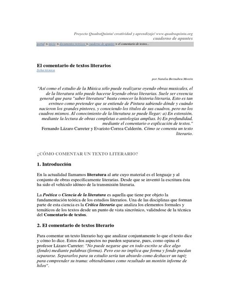 El Comentario De Textos Literarios Pdf Pdf Narración Semiótica