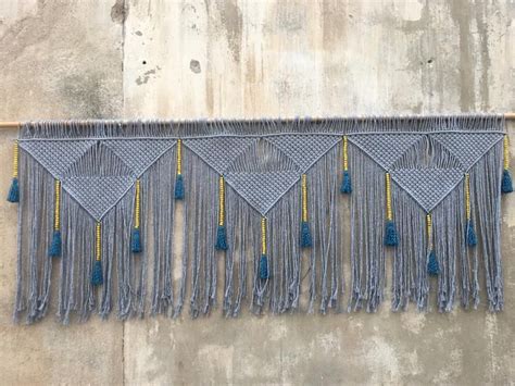 Check spelling or type a new query. Gray Macrame hanging yellow beads blue tassels geometric ...
