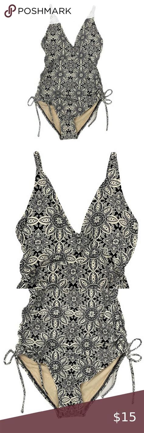 Kona Sol Black And White Floral Side Cinch High Coverage One Piece